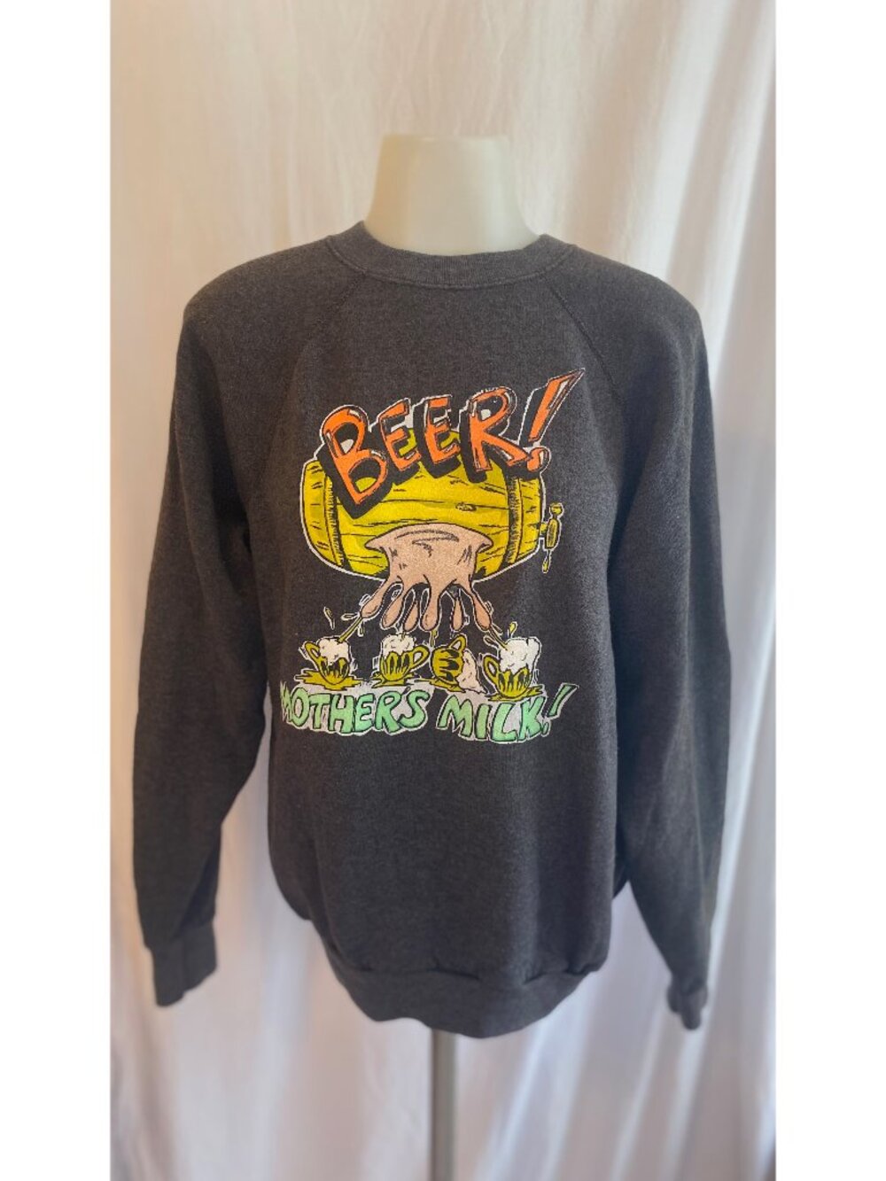 Tultex Gray Vintage "Beer! Mother's Milk!" Graphic Sweatshirt